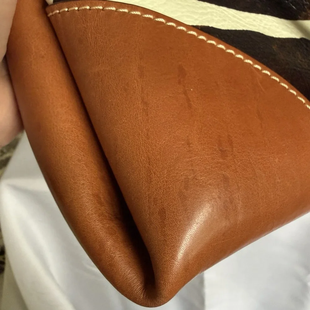 Dooney & Bourke Zebra Leather Satchel 30 Black White Brown Crossbody Bag Purse